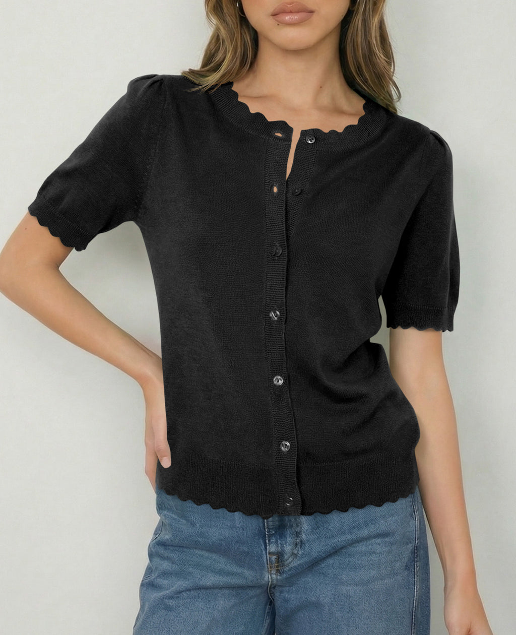 Saodimallsu Womens Puff Short Sleeve Cardigans