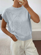 Saodimallsu Womens Short Sleeve Trendy Floral Pullover Sweaters