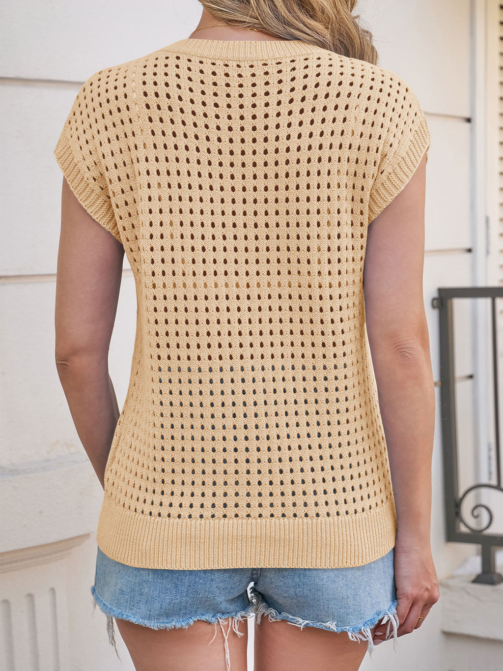 Saodimallsu Womens Summer Crochet Cap Sleeve Sweater Tops