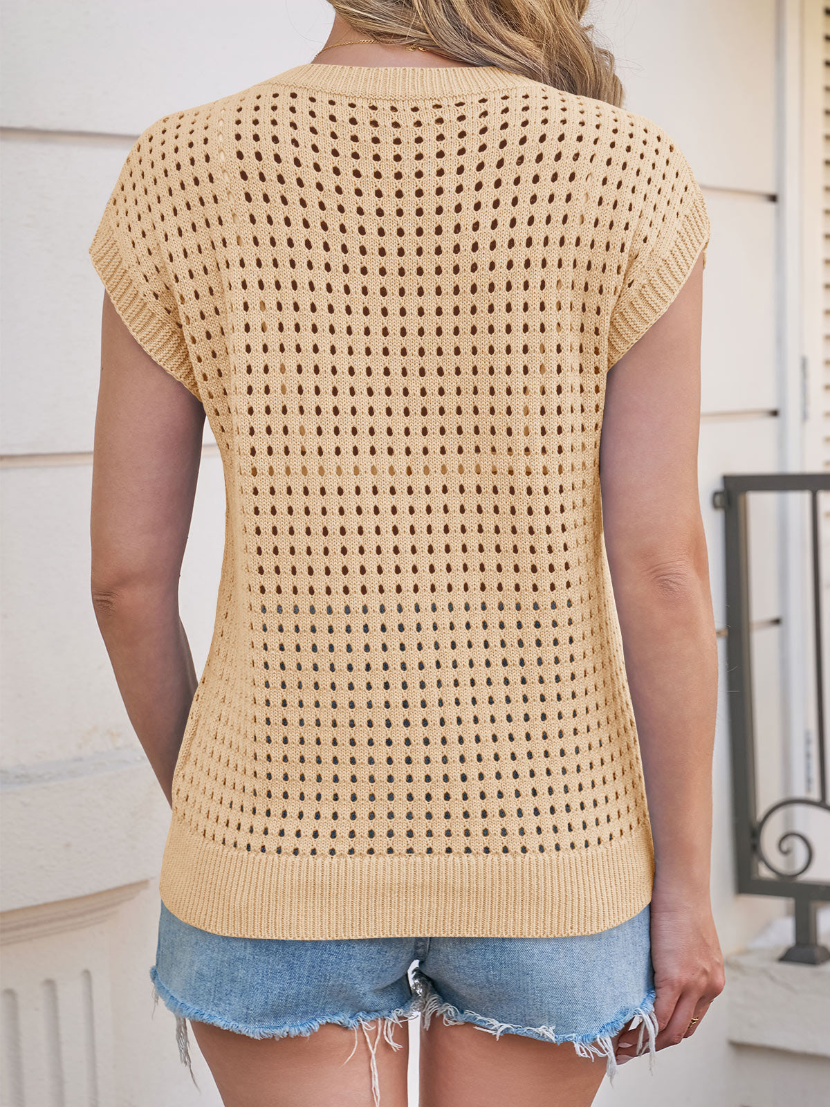 Saodimallsu Womens Summer Crochet Cap Sleeve Sweater Tops