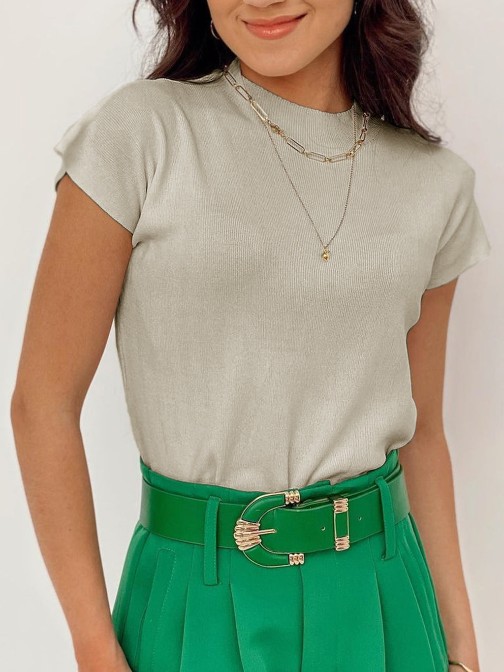 Saodimallsu Womens Mock Neck Short Sleeve Sweater