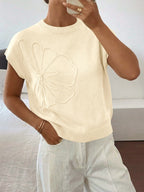 Saodimallsu Womens Short Sleeve Trendy Floral Pullover Sweaters