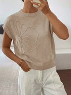Saodimallsu Womens Short Sleeve Trendy Floral Pullover Sweaters