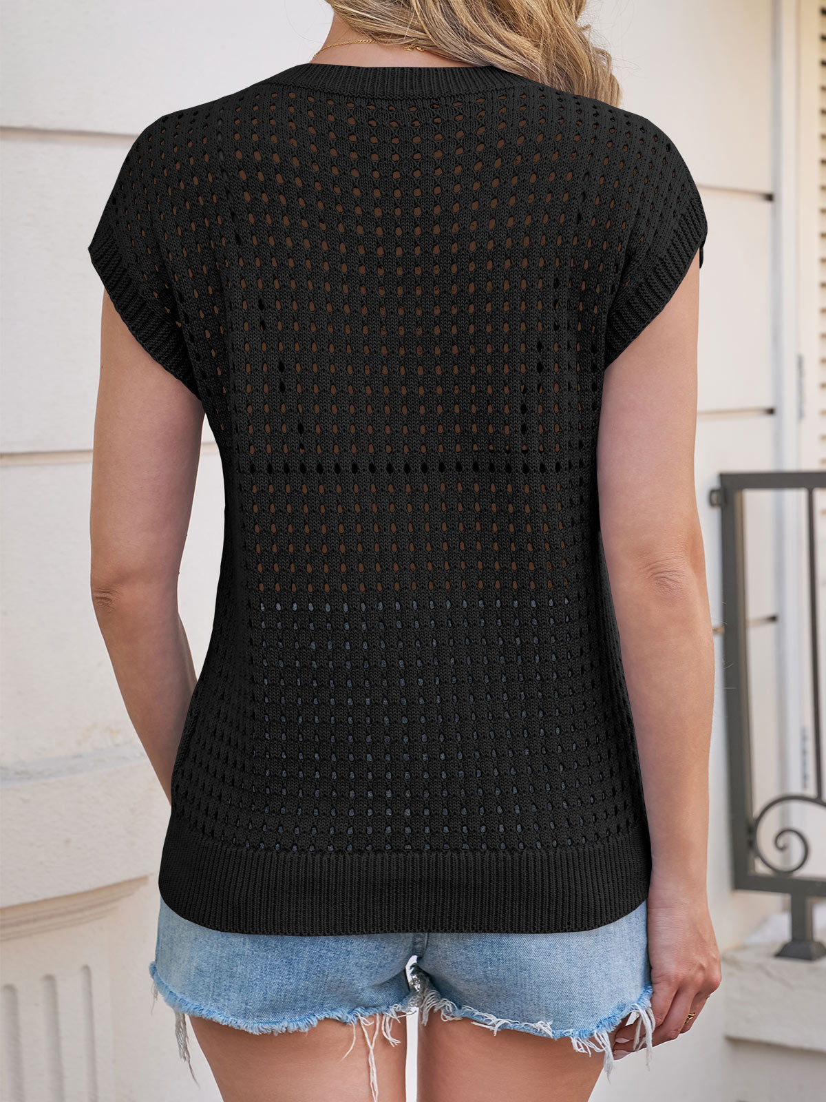 Saodimallsu Womens Summer Crochet Cap Sleeve Sweater Tops