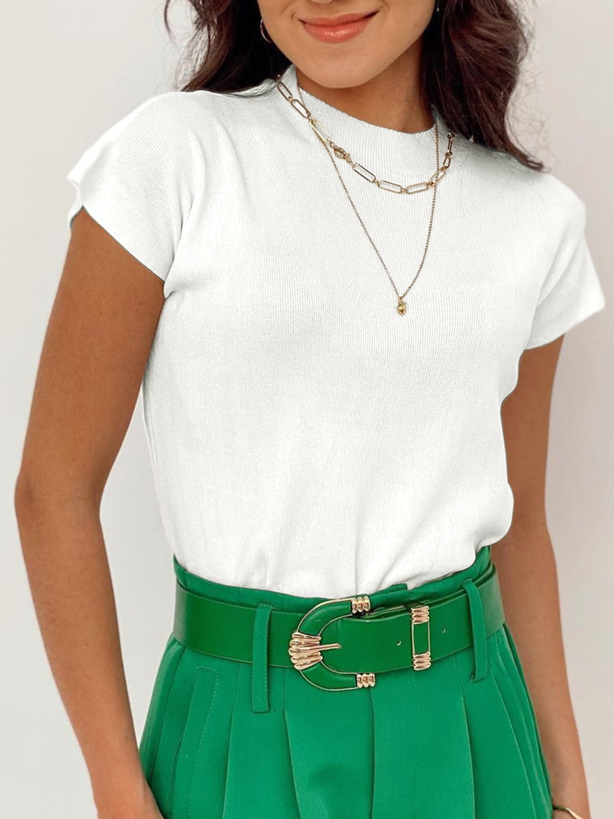 Saodimallsu Womens Mock Neck Short Sleeve Sweater