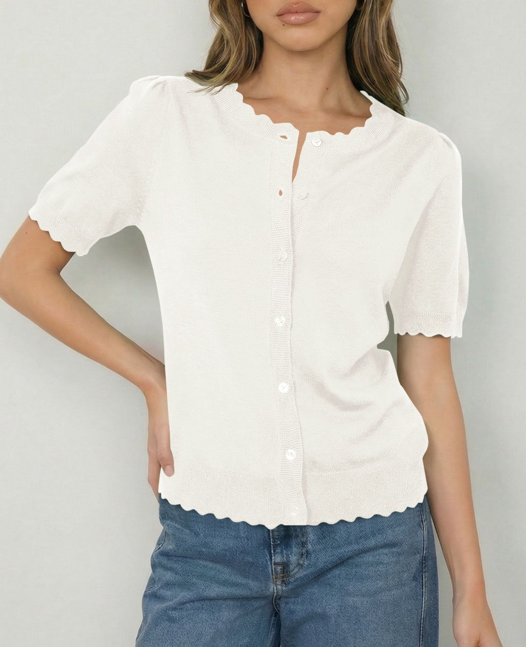 Saodimallsu Womens Puff Short Sleeve Cardigans