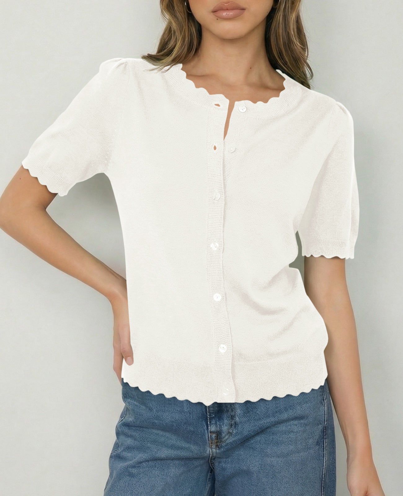 Saodimallsu Womens Puff Short Sleeve Cardigans