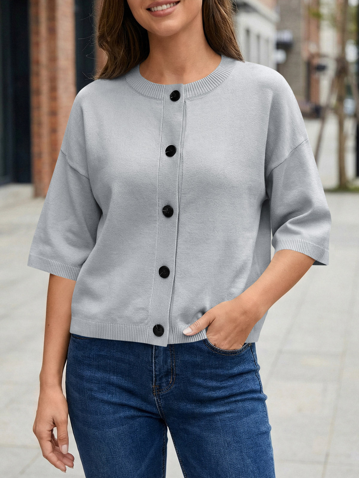 Saodimallsu Womens Short Sleeve Button Down Cardigan