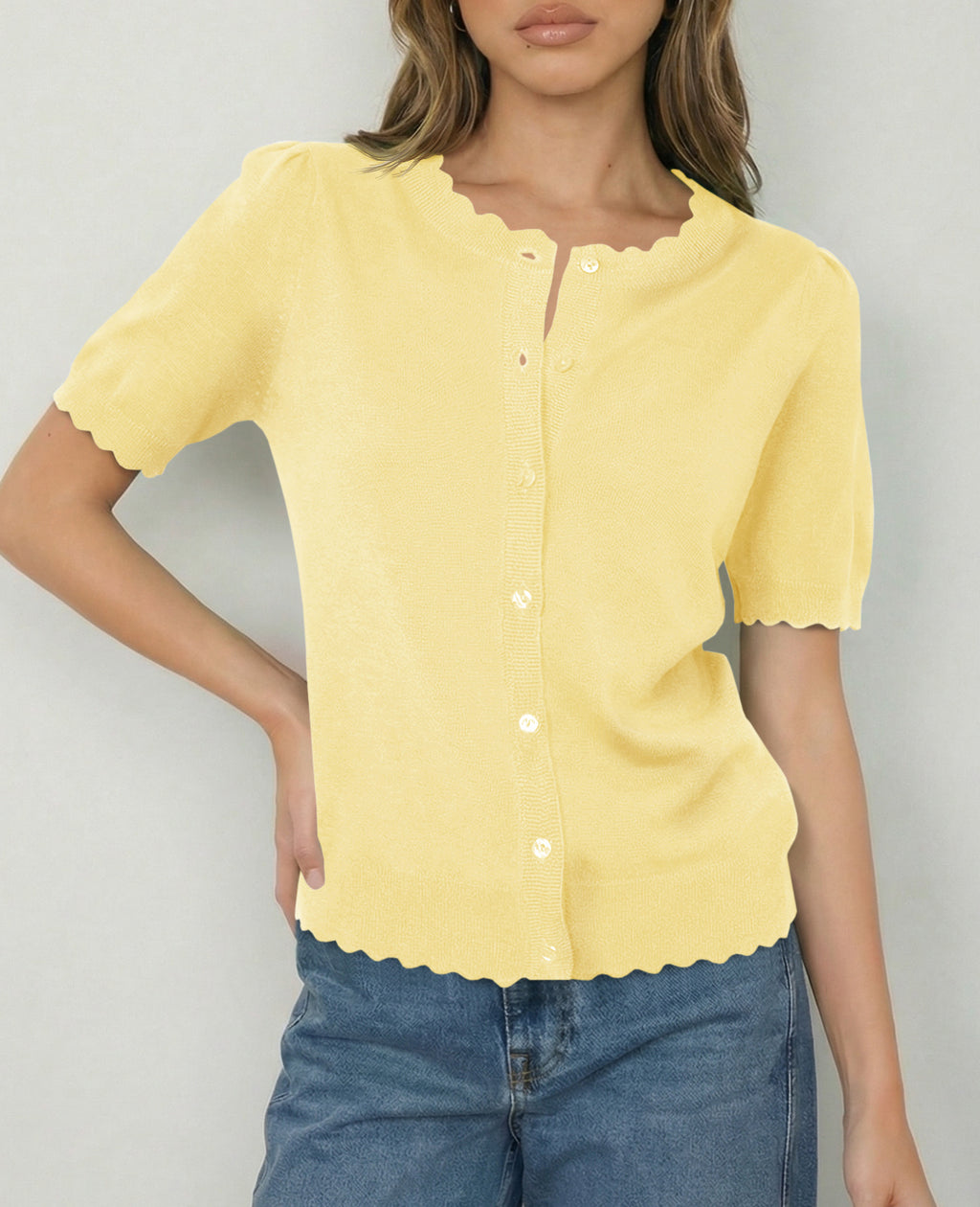 Saodimallsu Womens Puff Short Sleeve Cardigans