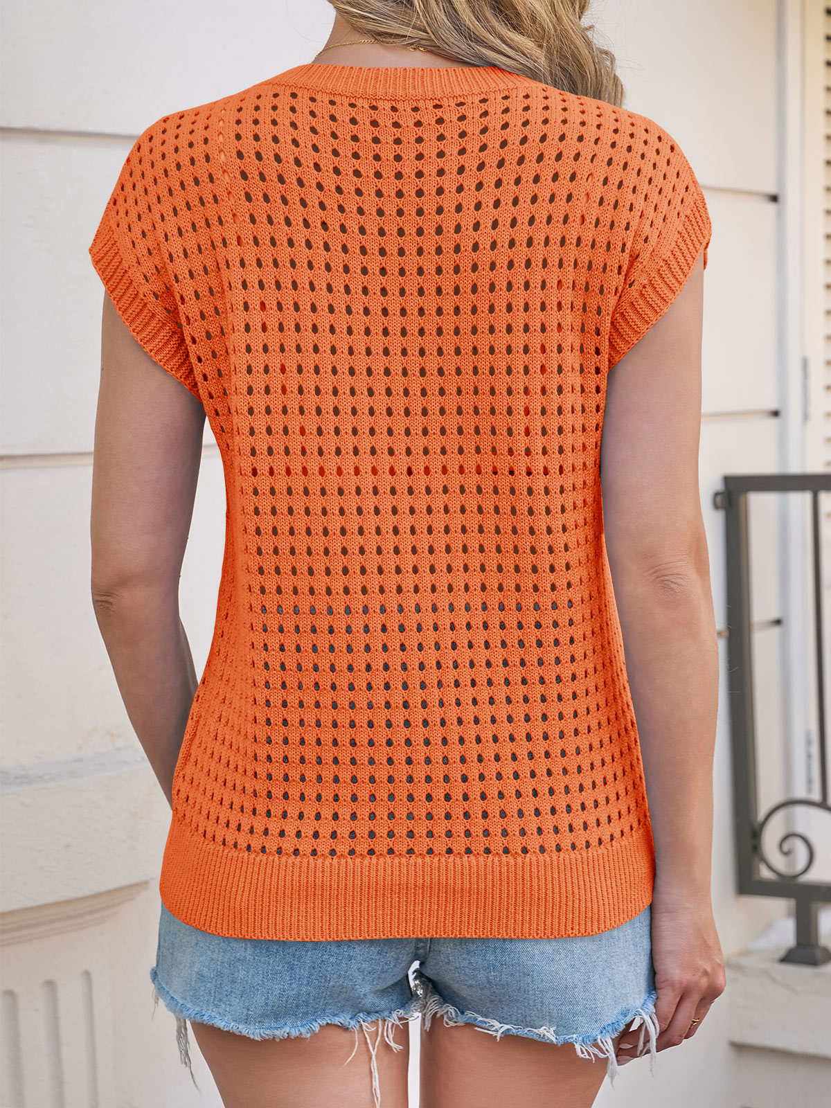 Saodimallsu Womens Summer Crochet Cap Sleeve Sweater Tops