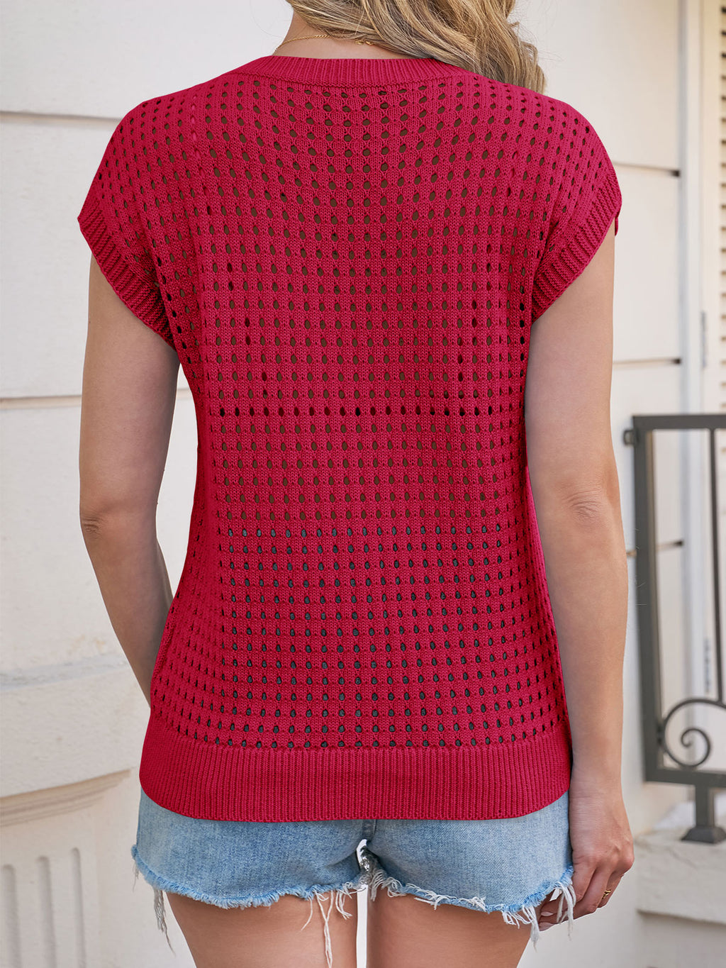Saodimallsu Womens Summer Crochet Cap Sleeve Sweater Tops