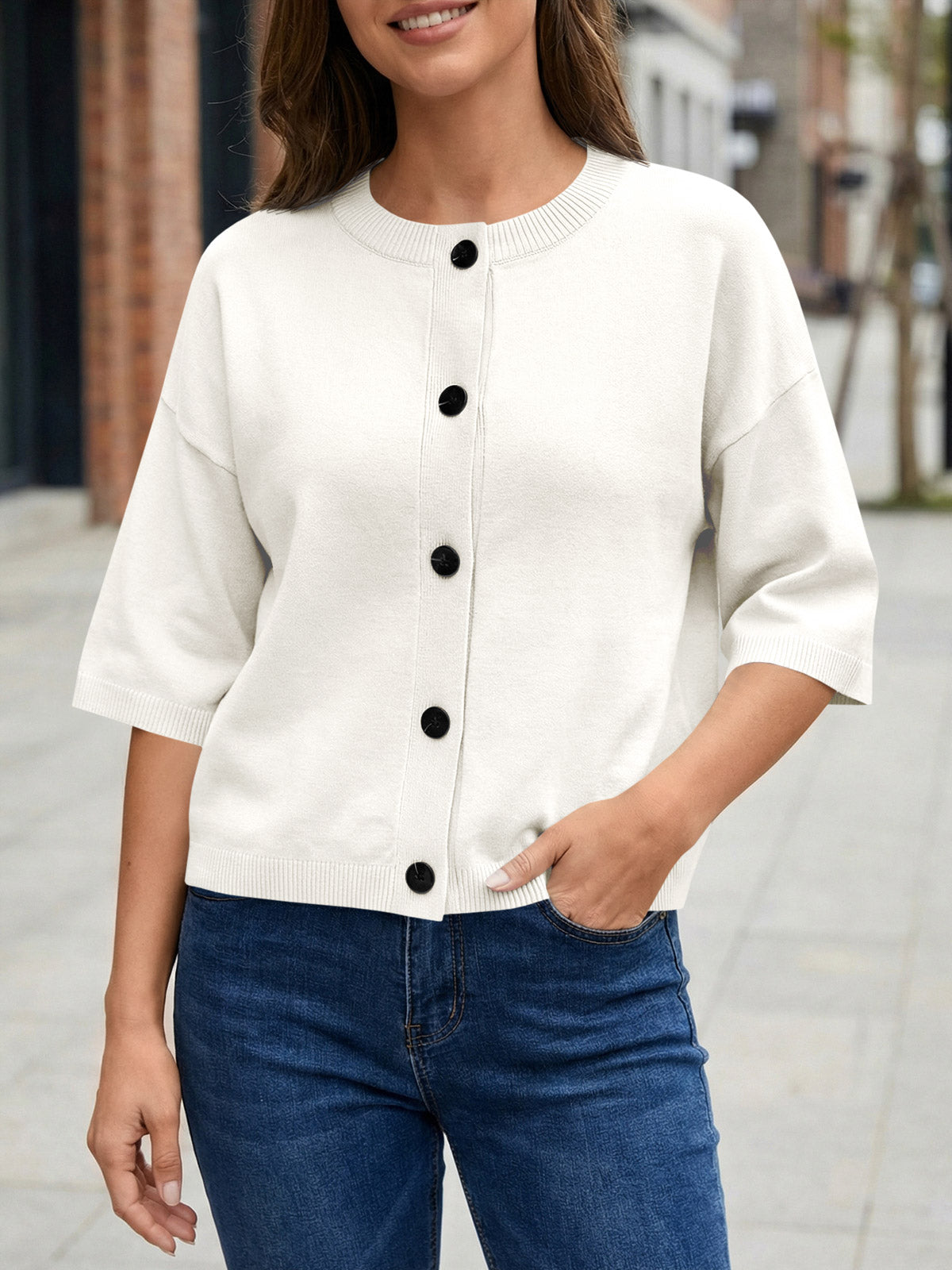 Saodimallsu Womens Short Sleeve Button Down Cardigan