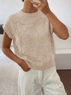 Saodimallsu Womens Short Sleeve Trendy Floral Pullover Sweaters