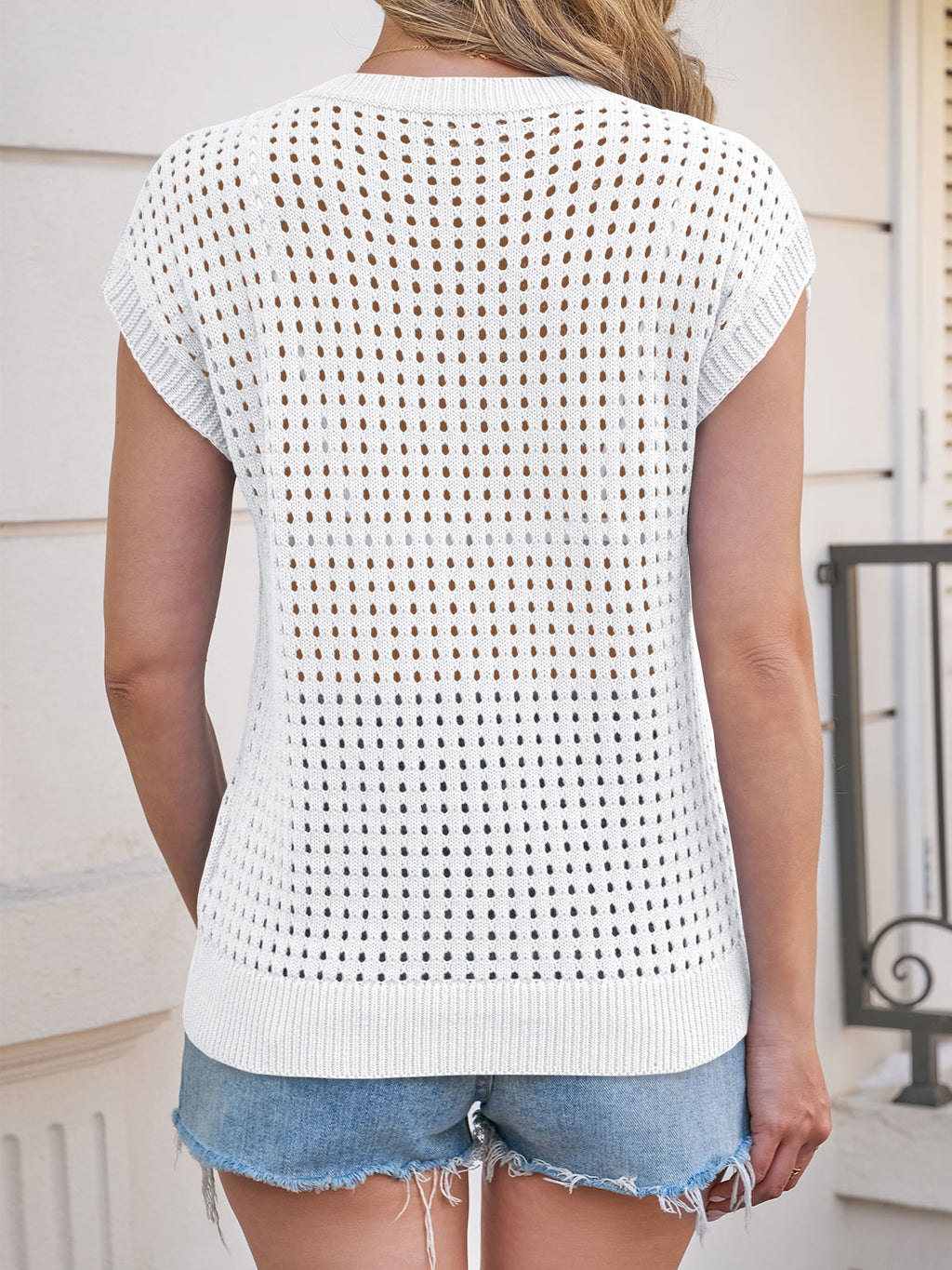 Saodimallsu Womens Summer Crochet Cap Sleeve Sweater Tops