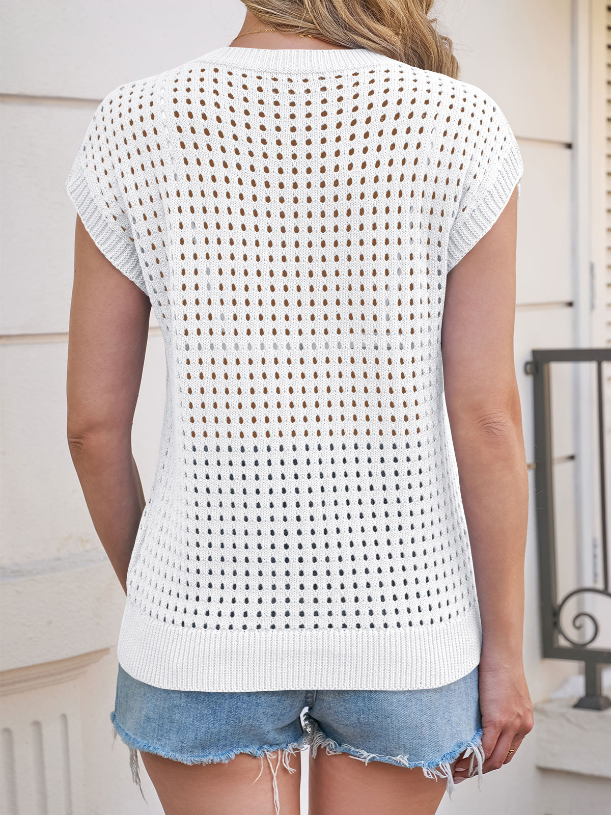 Saodimallsu Womens Summer Crochet Cap Sleeve Sweater Tops