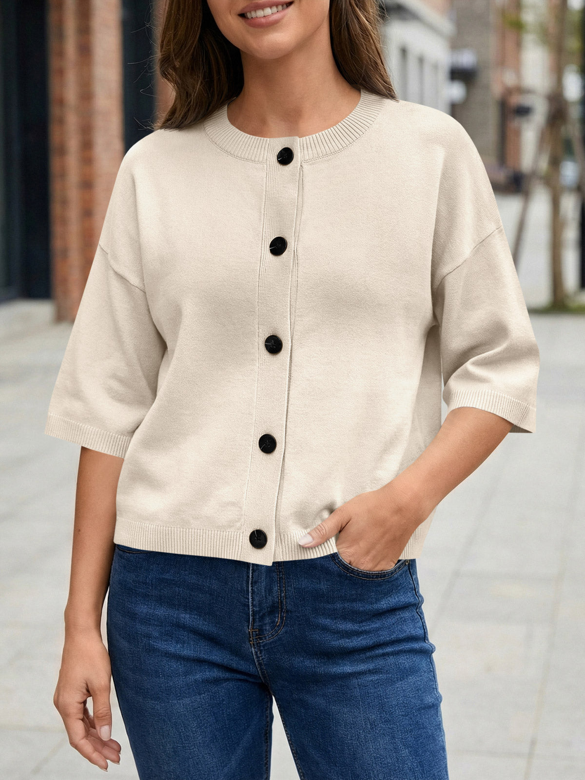 Saodimallsu Womens Short Sleeve Button Down Cardigan