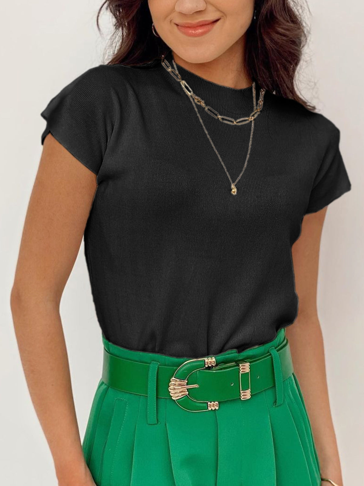 Saodimallsu Womens Mock Neck Short Sleeve Sweater