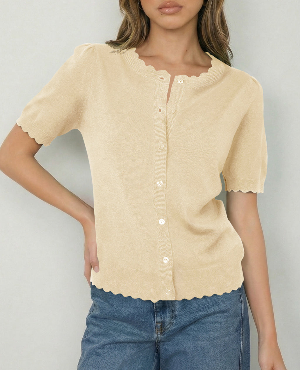 Saodimallsu Womens Puff Short Sleeve Cardigans