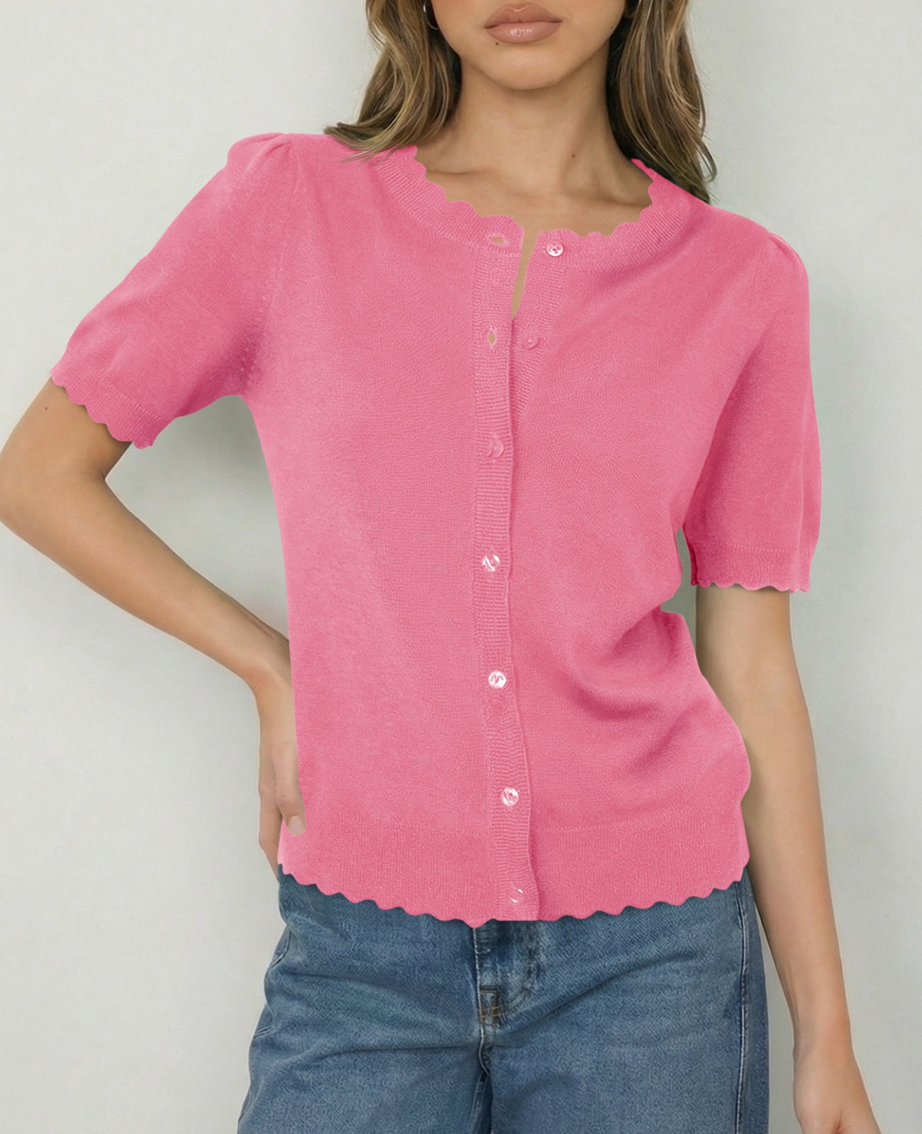 Saodimallsu Womens Puff Short Sleeve Cardigans