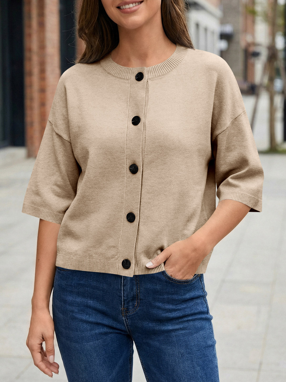 Saodimallsu Womens Short Sleeve Button Down Cardigan