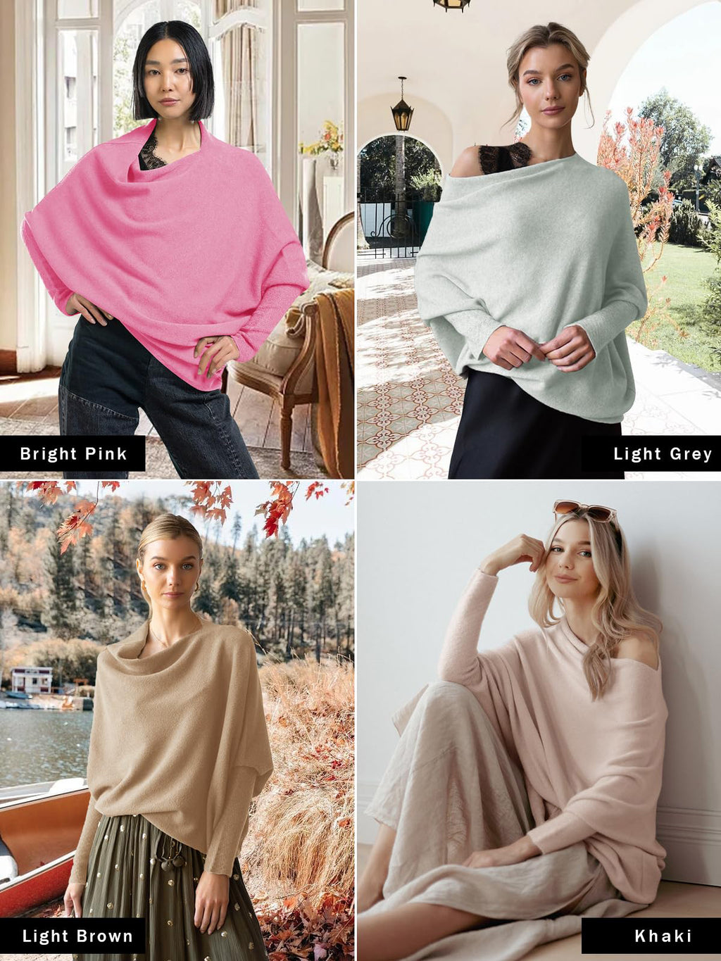 Saodimallsu Womens Boat Neck Oversized Knit Sweater