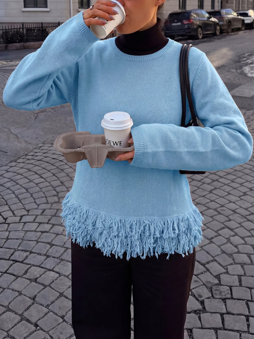 Saodimallsu Women Boho Fringe Knit Sweater