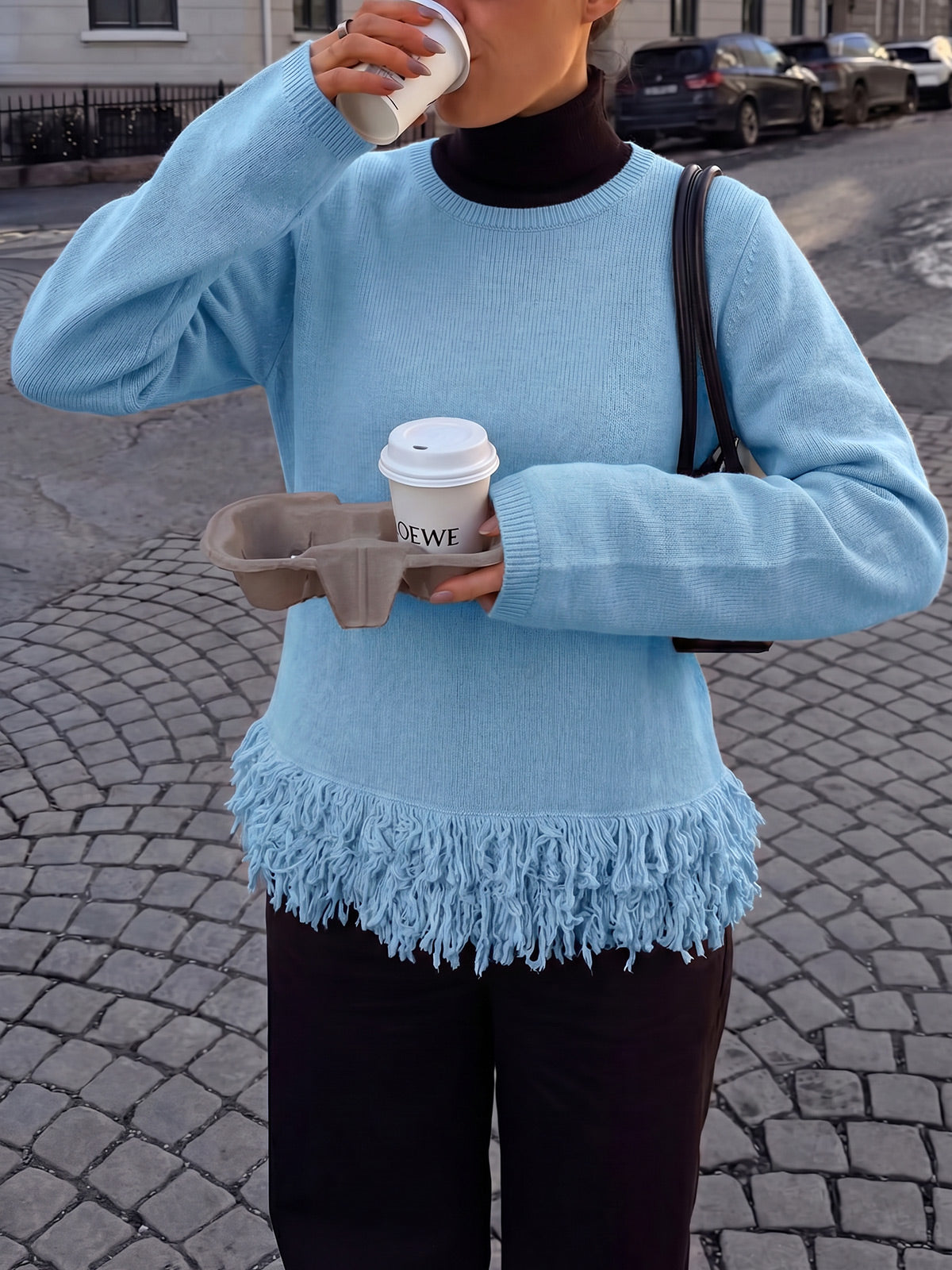 Saodimallsu Women Boho Fringe Knit Sweater