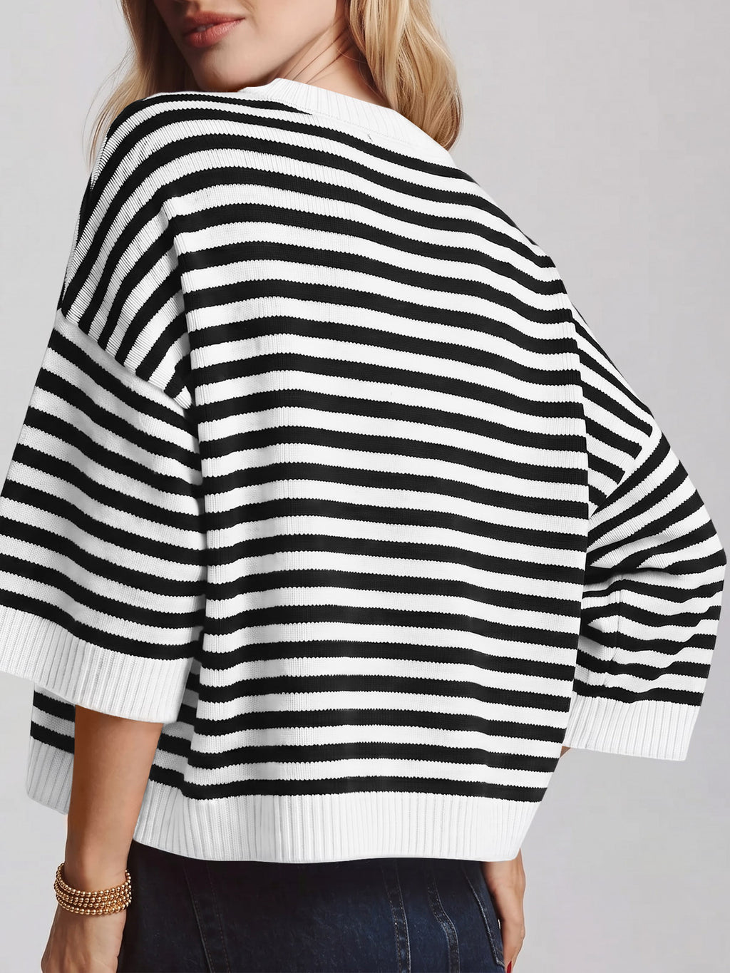 Saodimallsu Women Striped Short Sleeve Knit Top