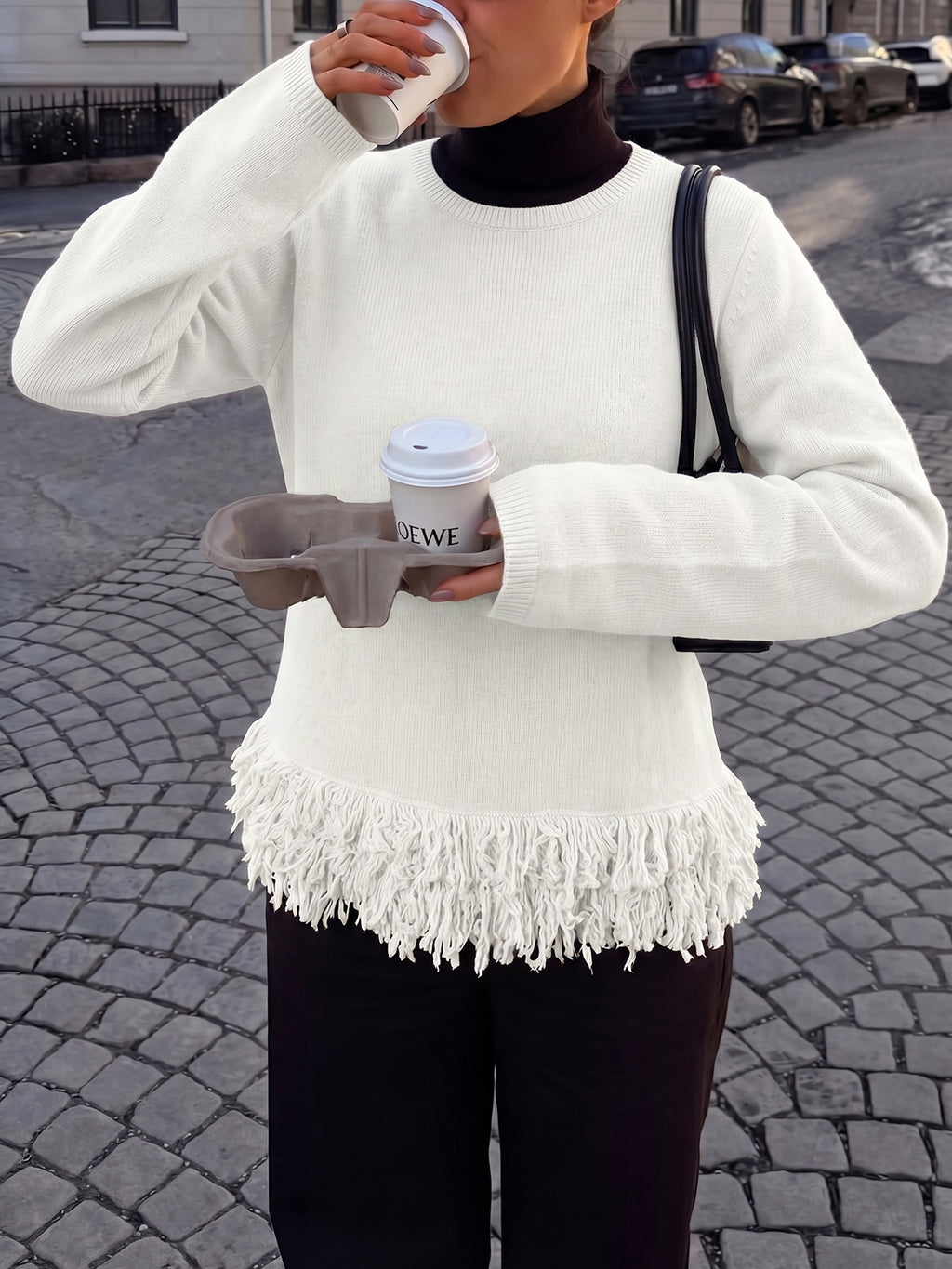 Saodimallsu Women Boho Fringe Knit Sweater
