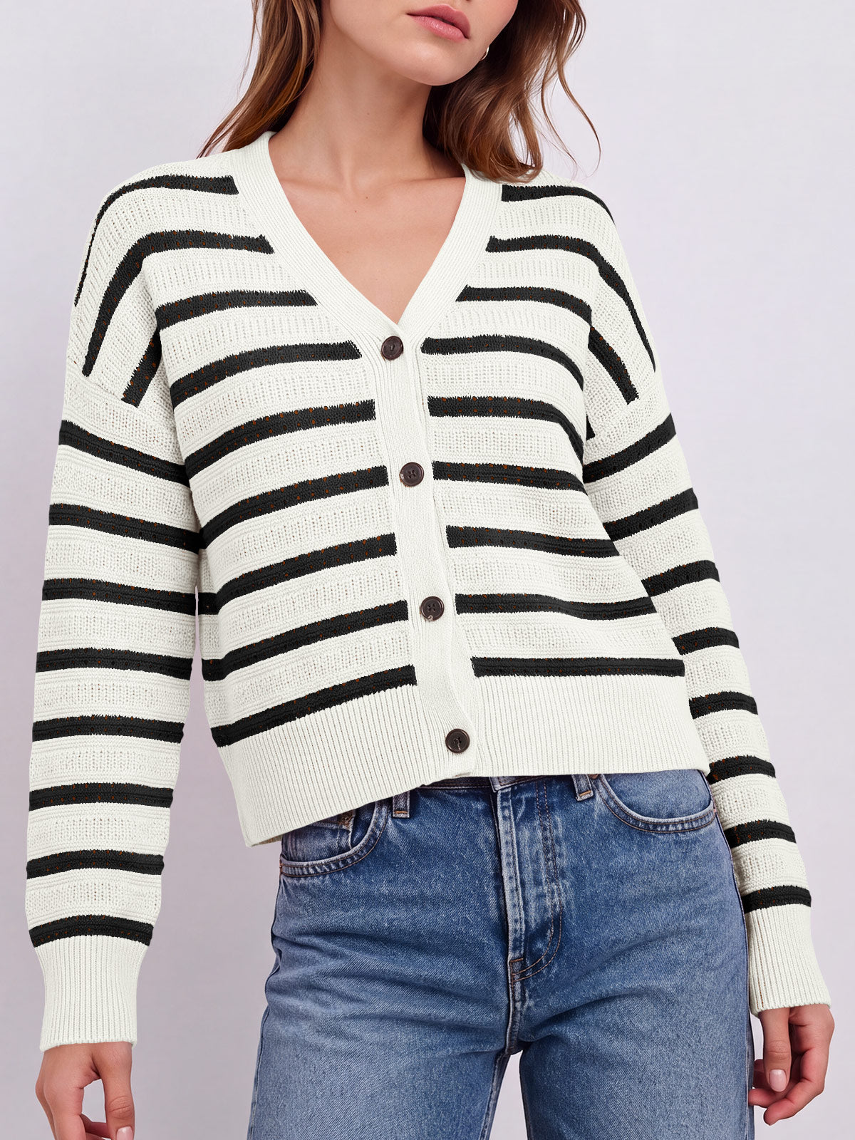 Saodimallsu Womens Striped Crochet Cardigan Tops