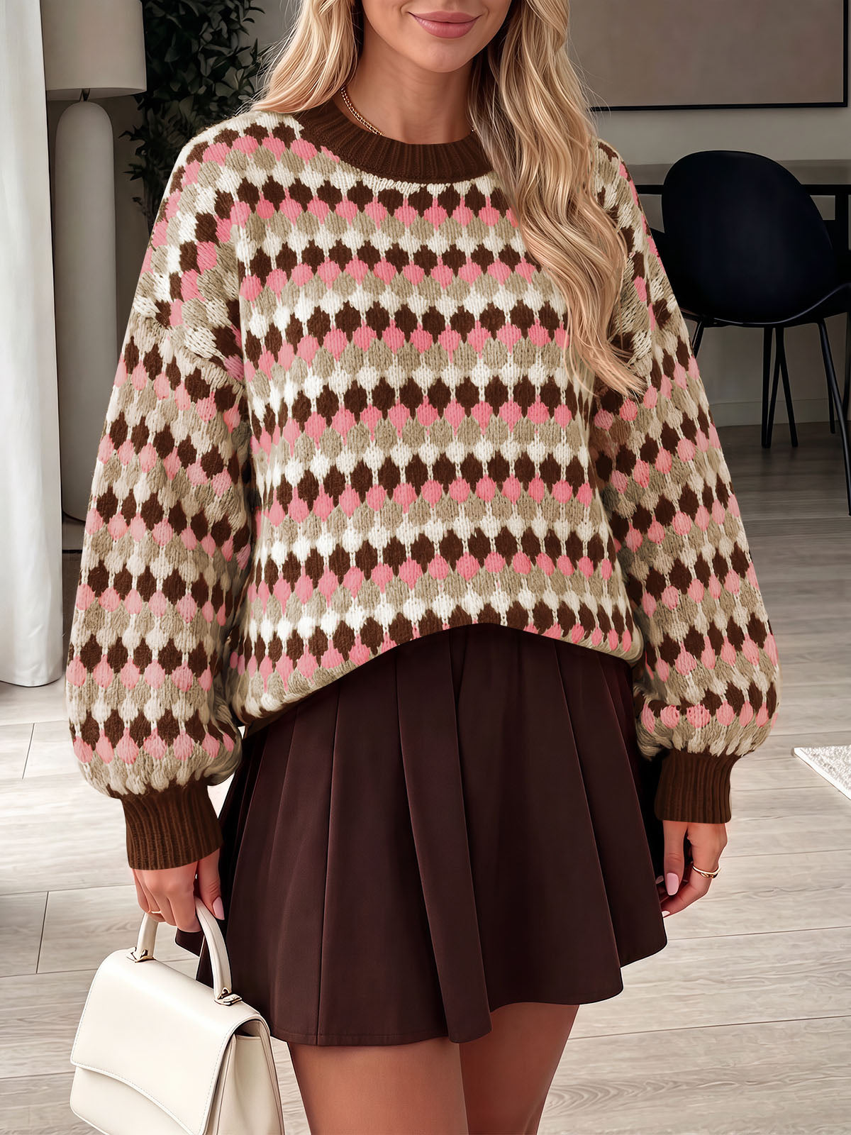 Saodimallsu Women Color Block Knit Sweater