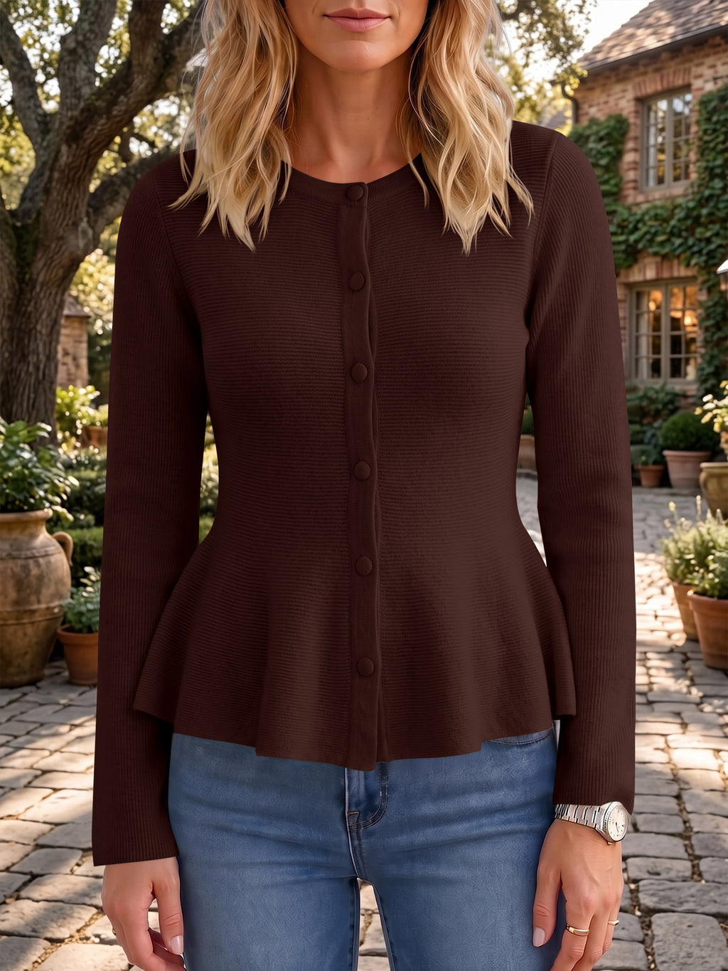 Saodimallsu Womens Ruffle Knit Cardigan Tops