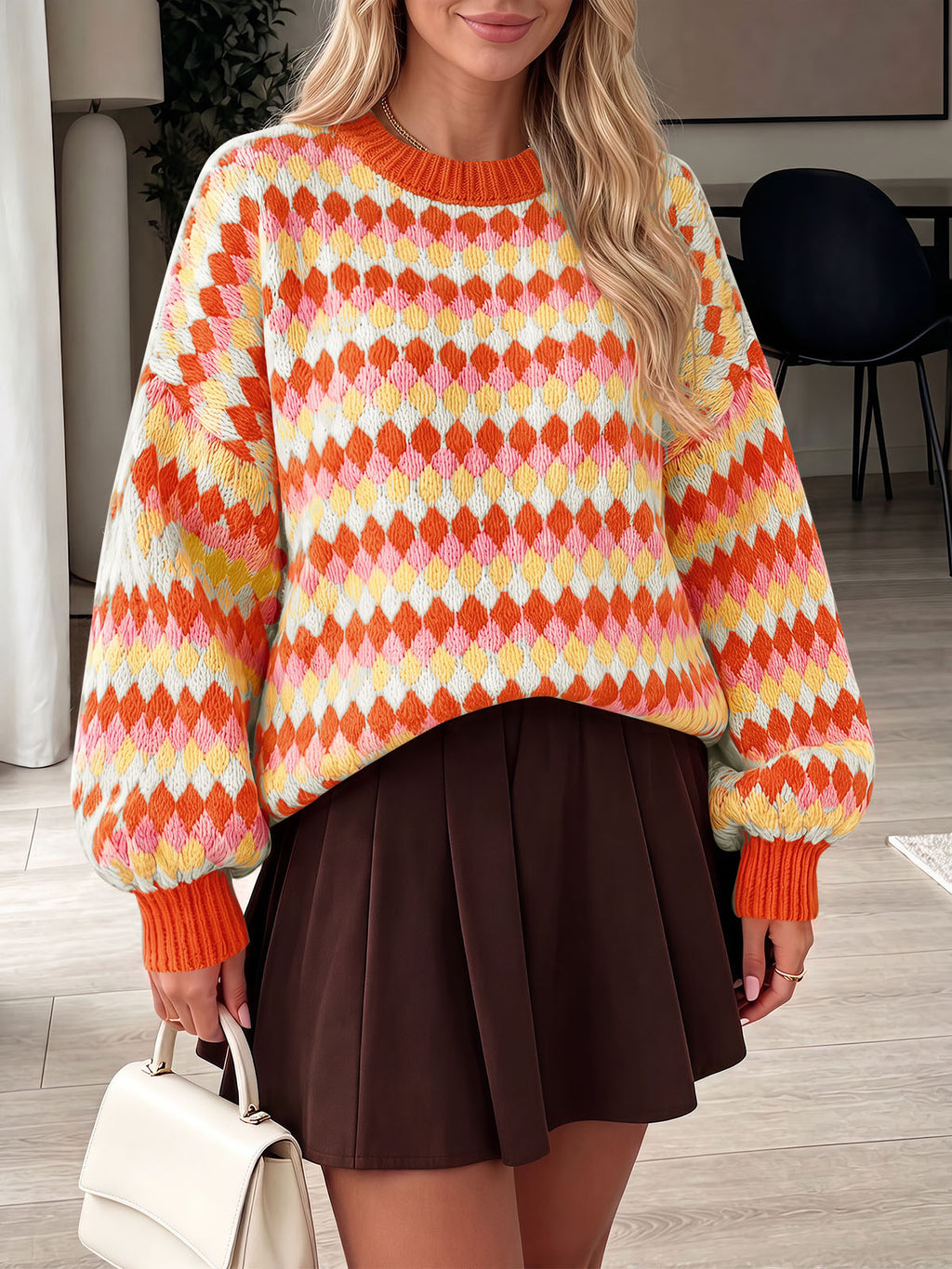 Saodimallsu Women Color Block Knit Sweater