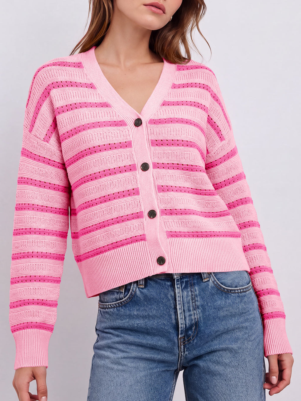 Saodimallsu Womens Striped Crochet Cardigan Tops