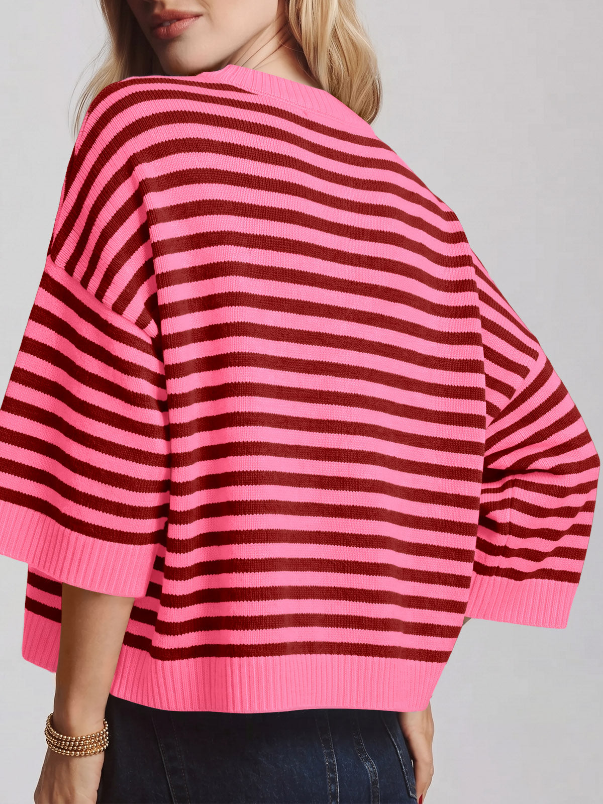Saodimallsu Women Striped Short Sleeve Knit Top