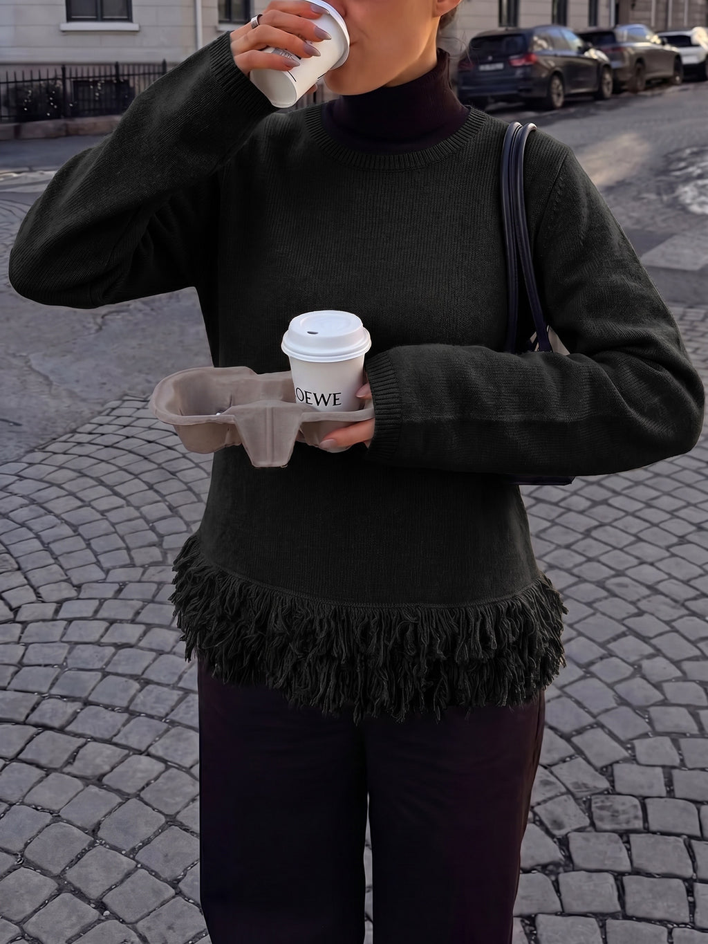 Saodimallsu Women Boho Fringe Knit Sweater