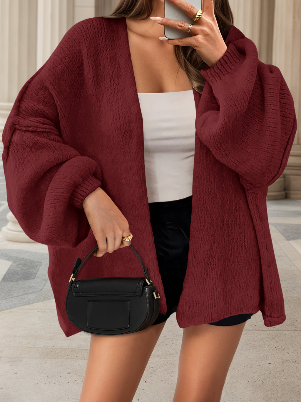 Saodimallsu Womens Lantern Sleeve Chunky Cardigan