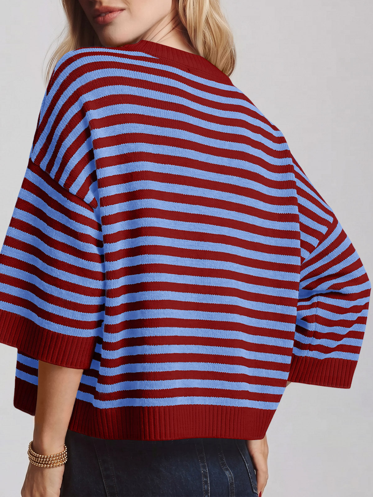 Saodimallsu Women Striped Short Sleeve Knit Top