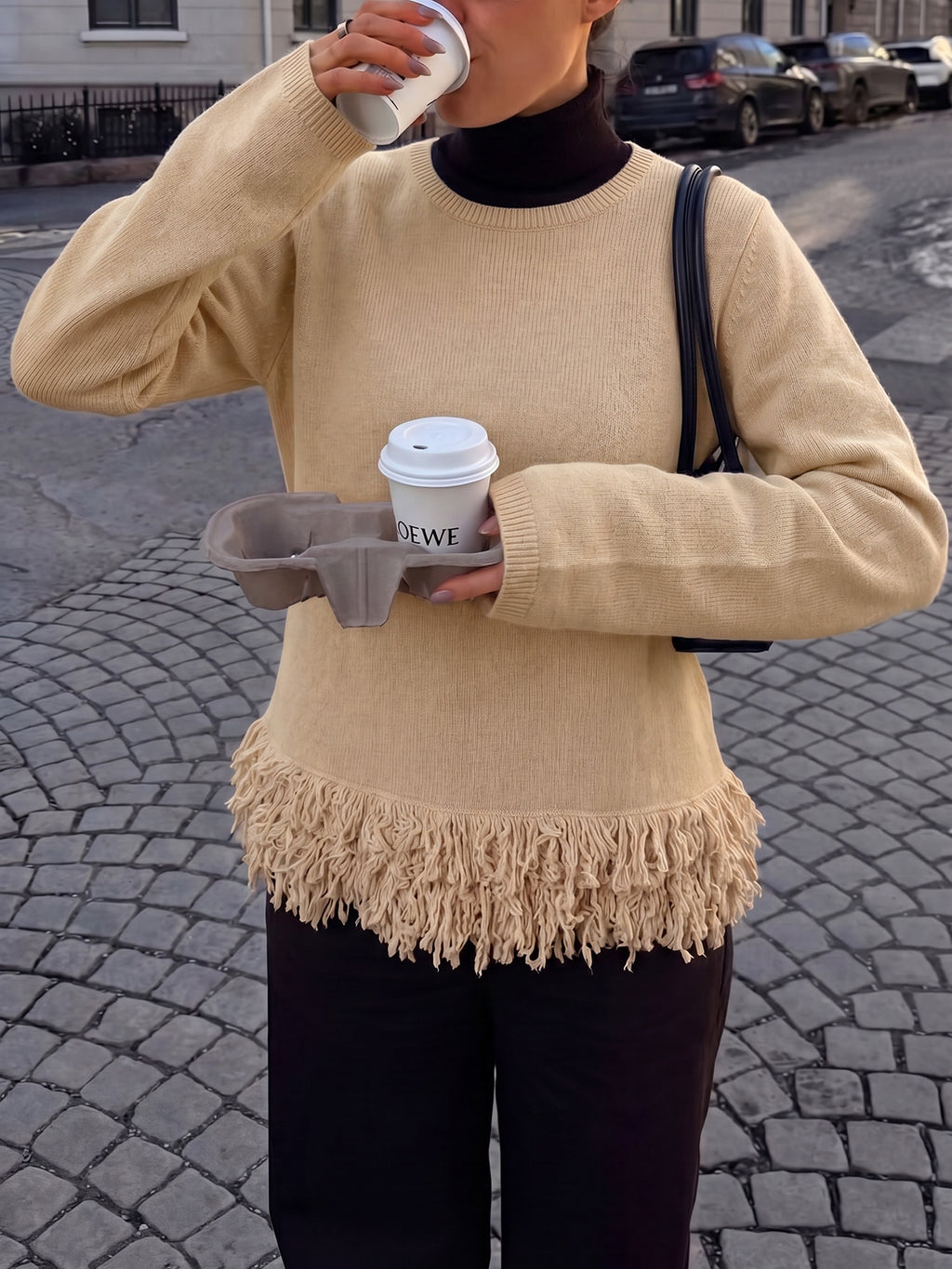 Saodimallsu Women Boho Fringe Knit Sweater