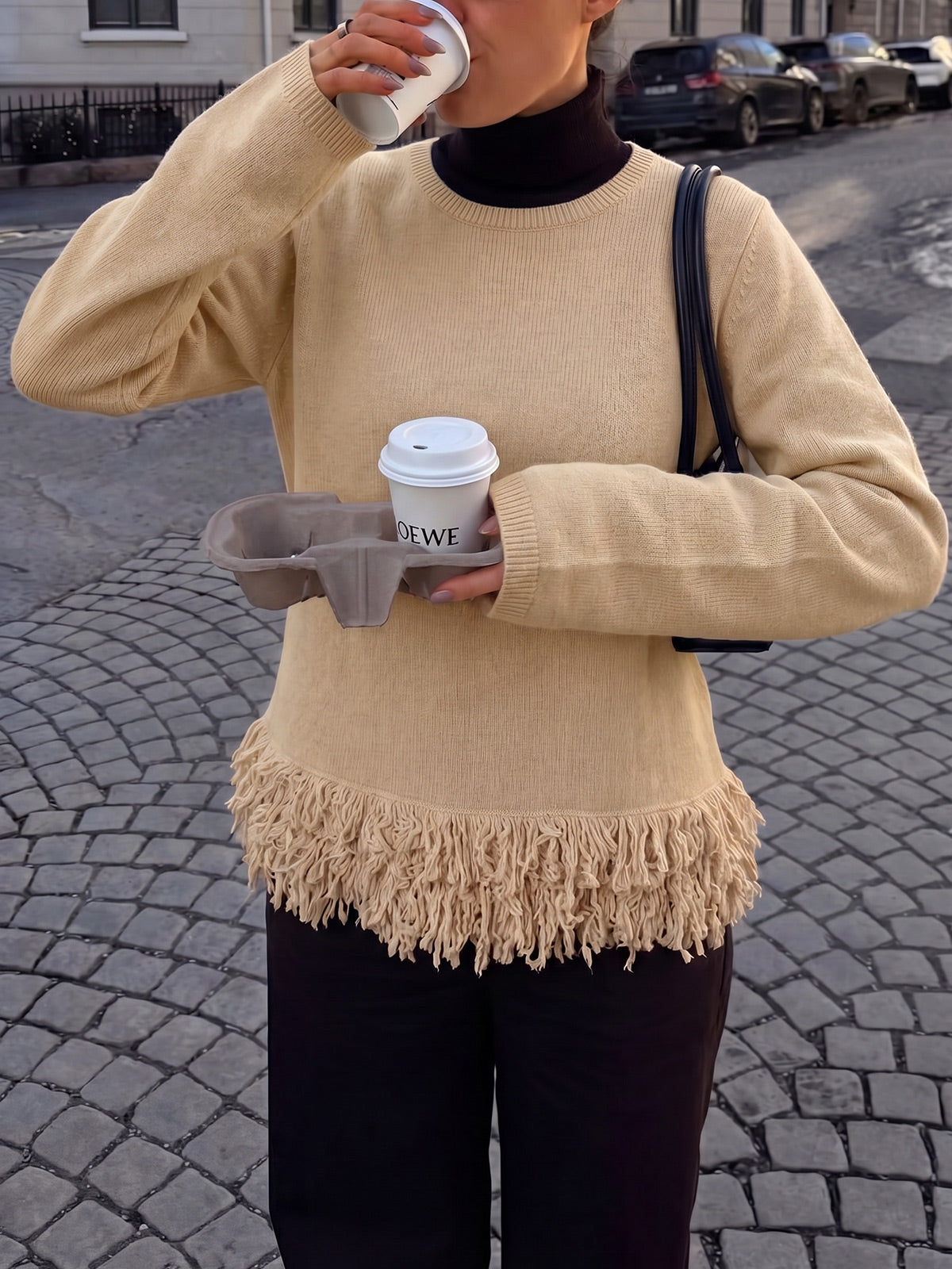 Saodimallsu Women Boho Fringe Knit Sweater
