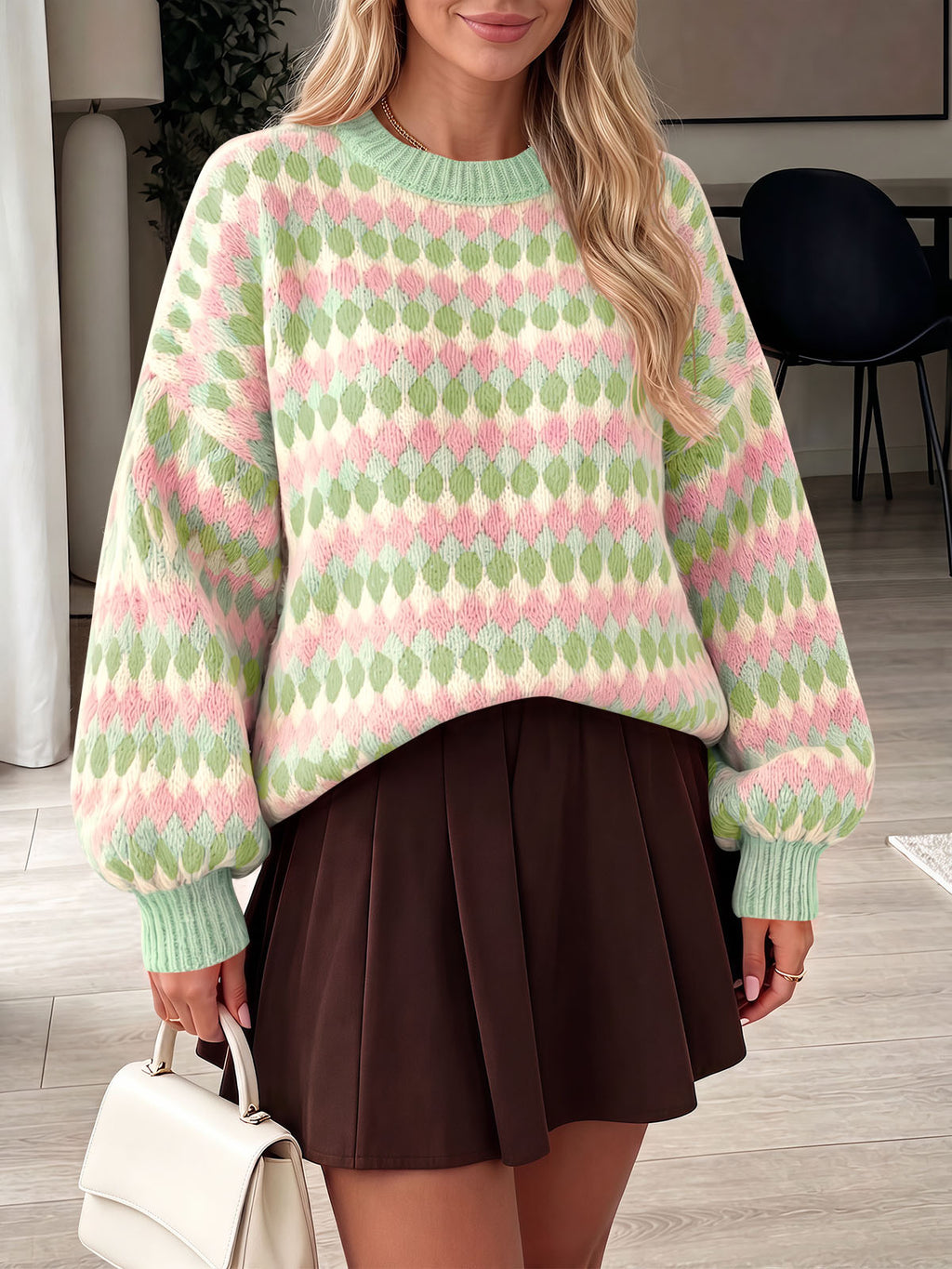 Saodimallsu Women Color Block Knit Sweater