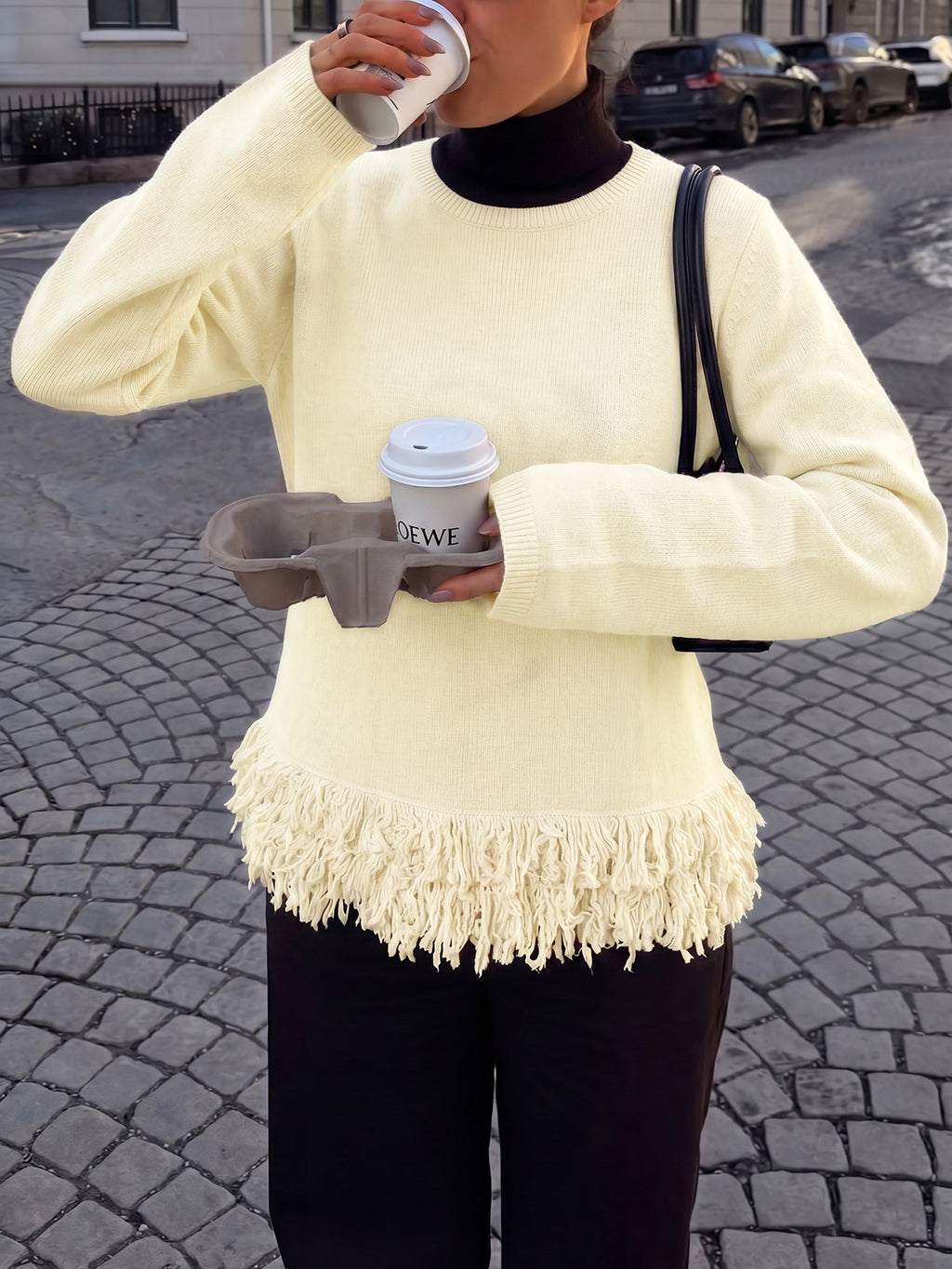 Saodimallsu Women Boho Fringe Knit Sweater