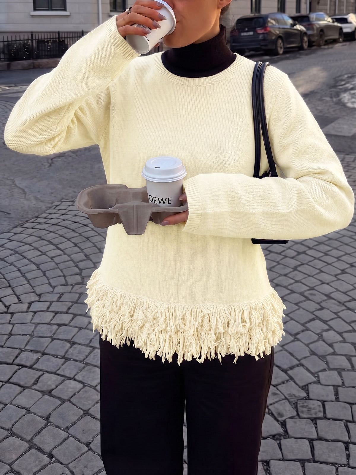 Saodimallsu Women Boho Fringe Knit Sweater