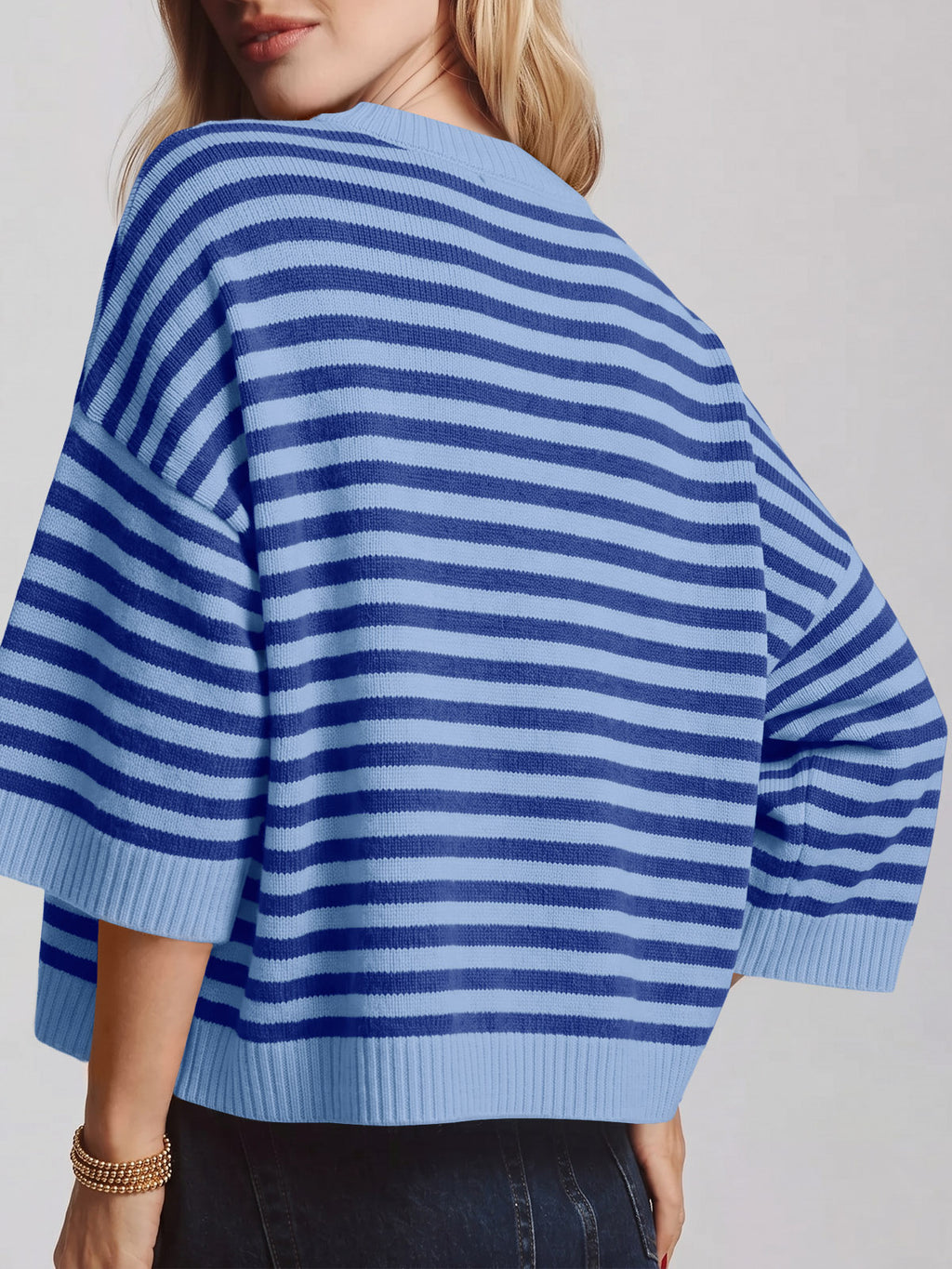 Saodimallsu Women Striped Short Sleeve Knit Top