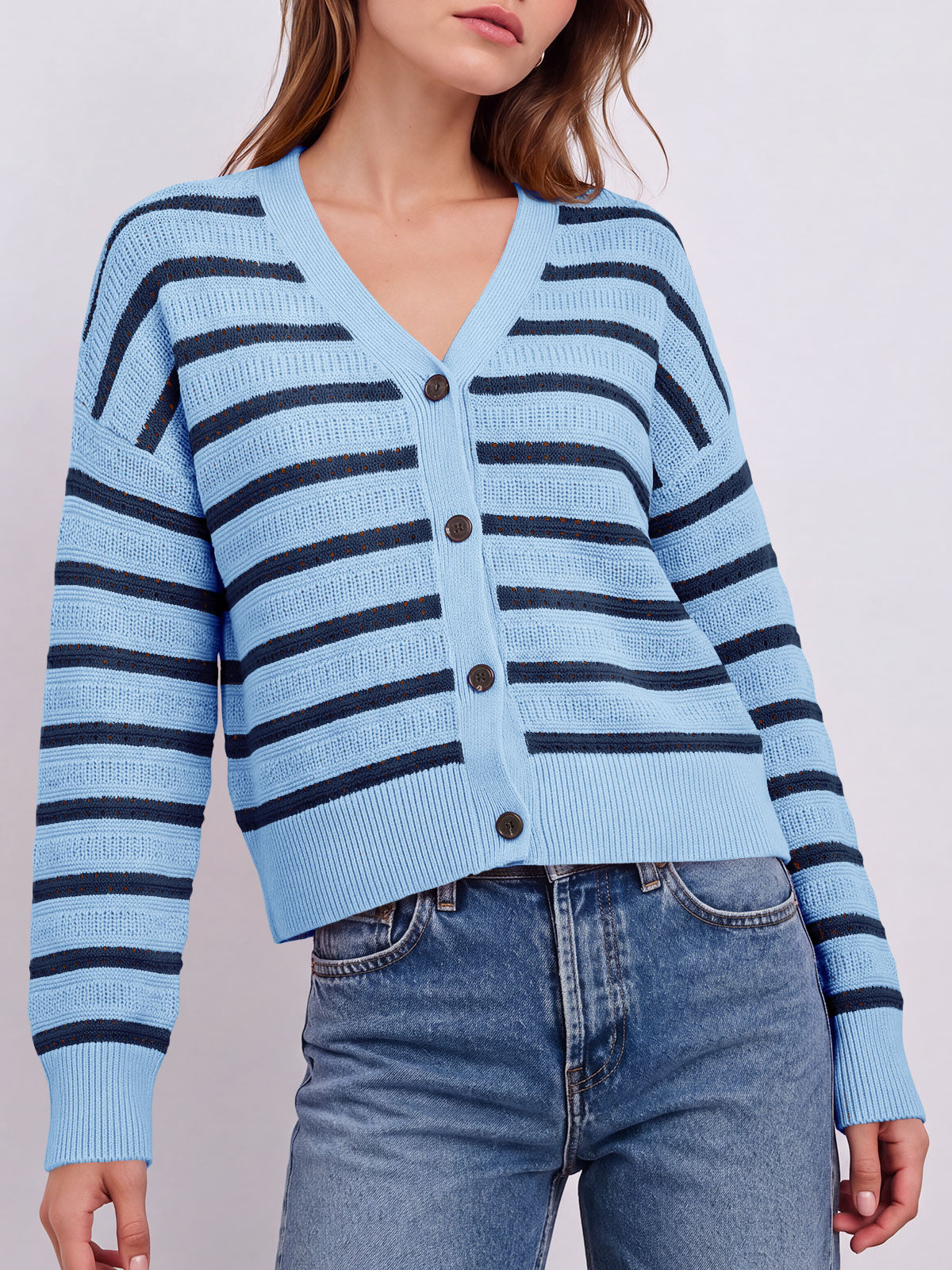 Saodimallsu Womens Striped Crochet Cardigan Tops
