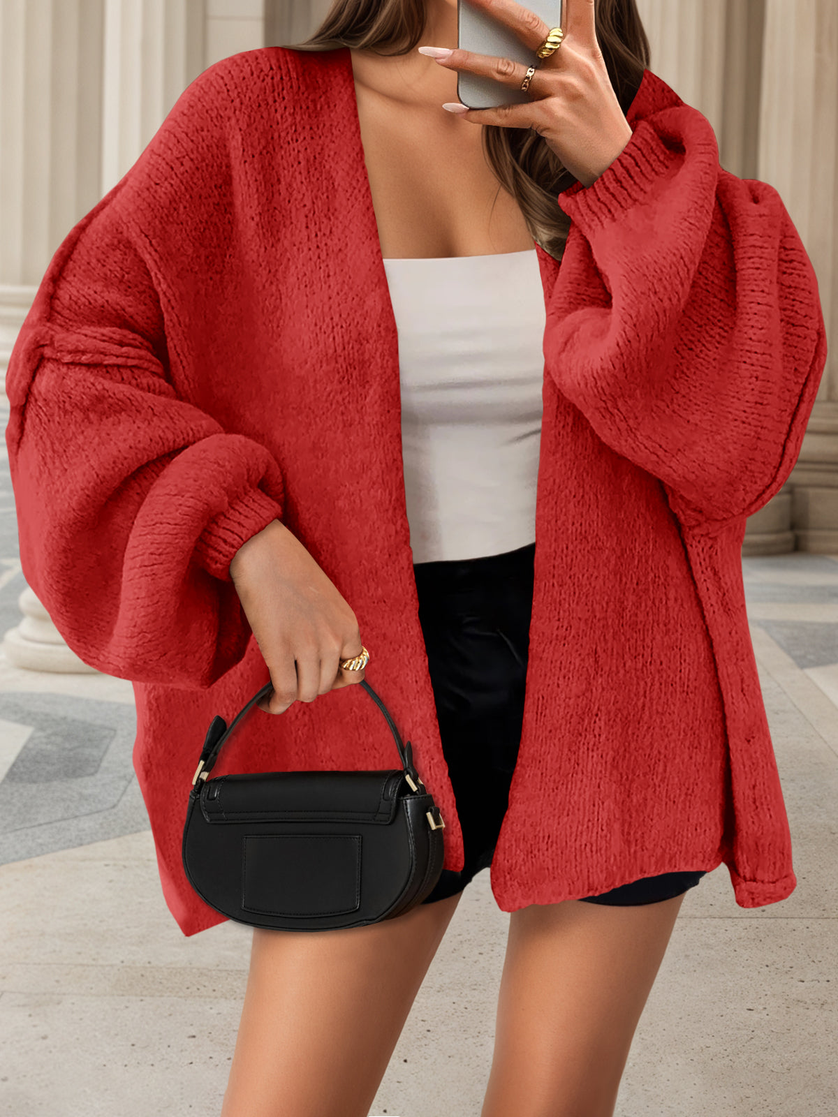 Saodimallsu Womens Lantern Sleeve Chunky Cardigan