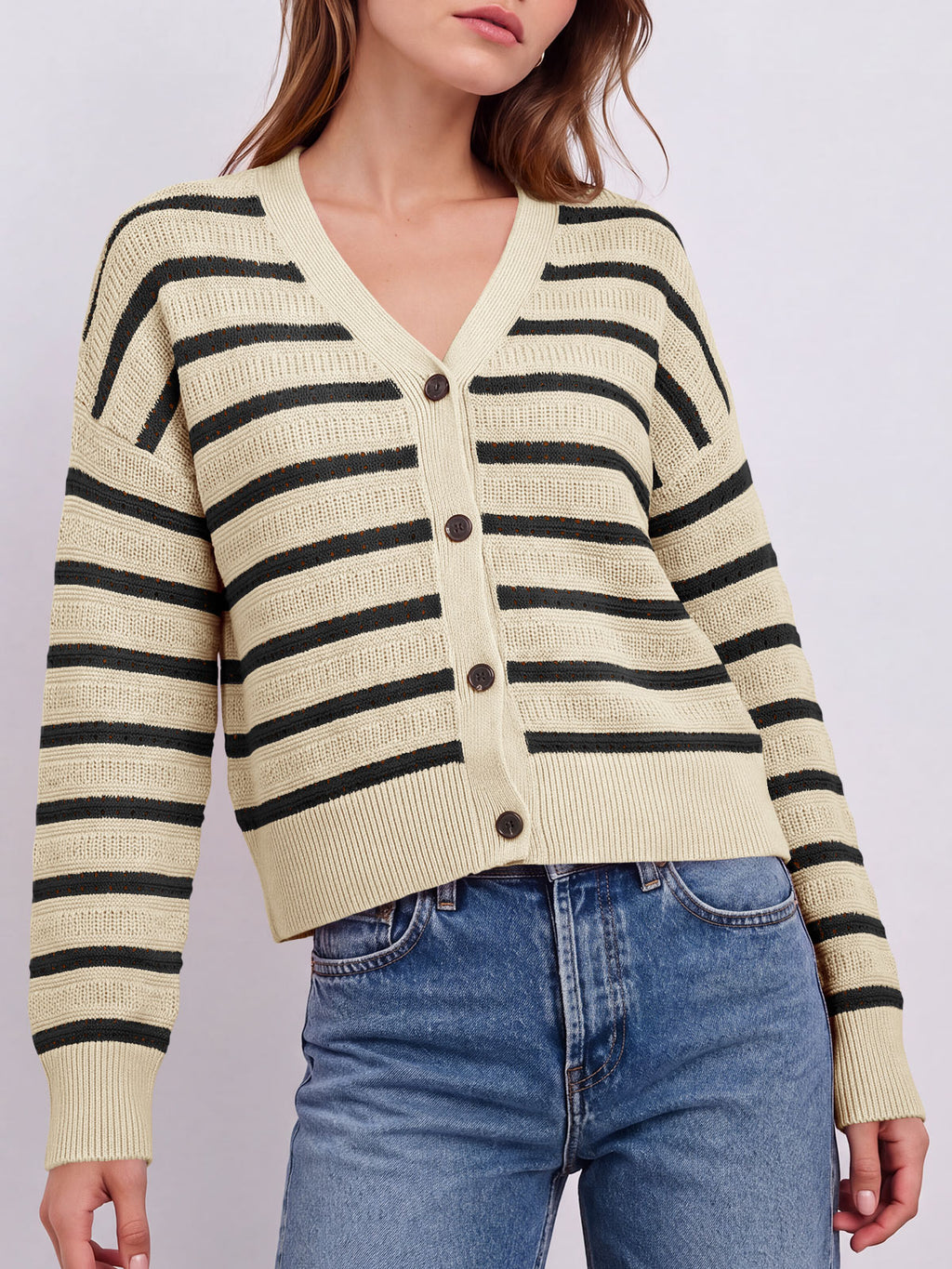 Saodimallsu Womens Striped Crochet Cardigan Tops