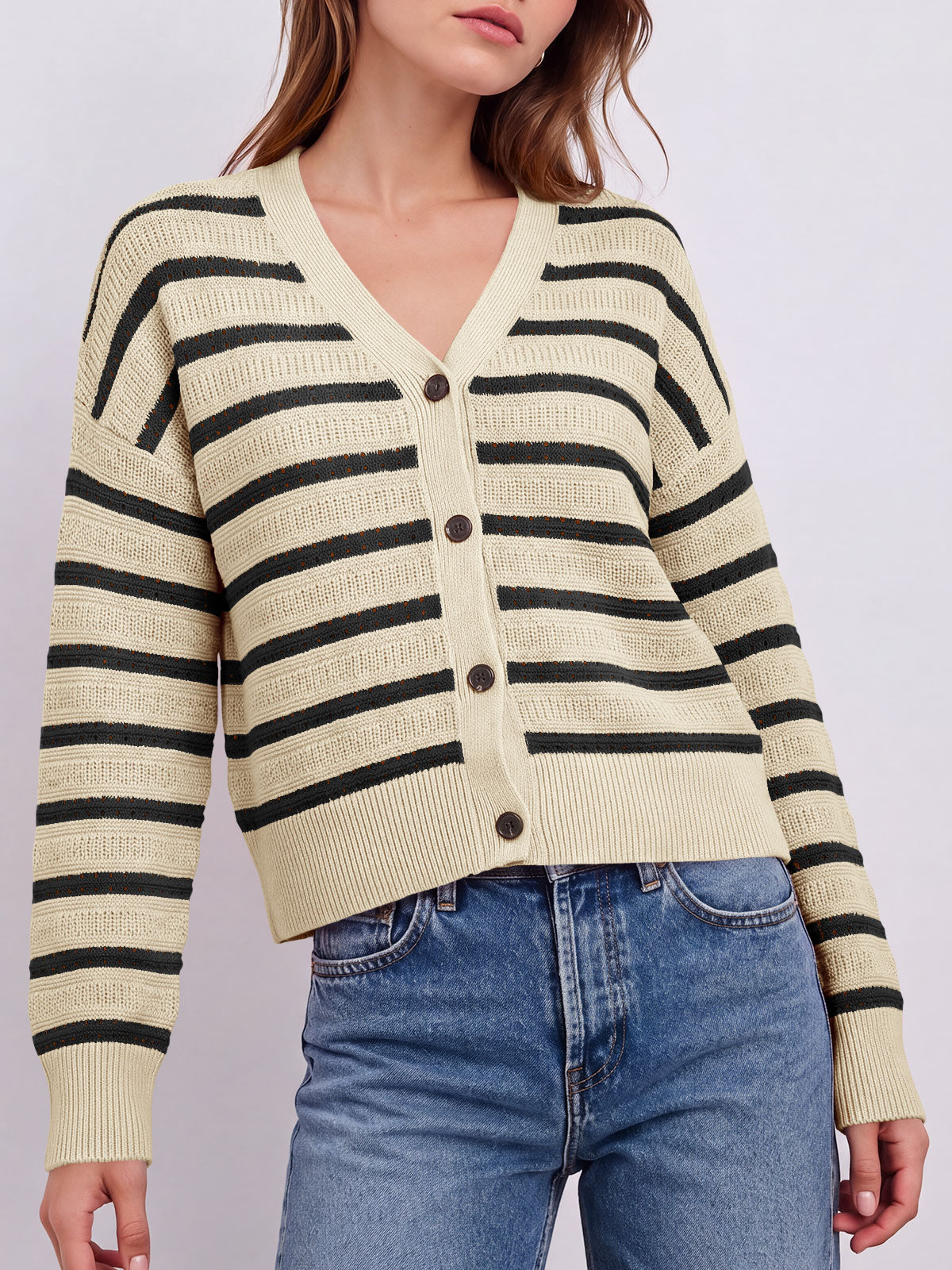 Saodimallsu Womens Striped Crochet Cardigan Tops