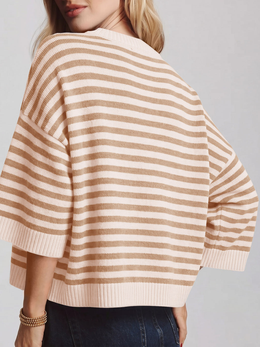 Saodimallsu Women Striped Short Sleeve Knit Top