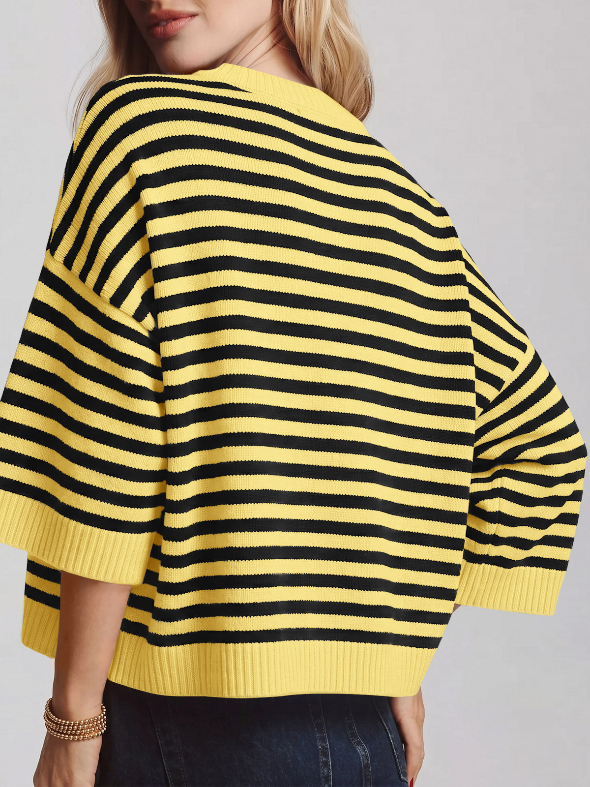 Saodimallsu Women Striped Short Sleeve Knit Top